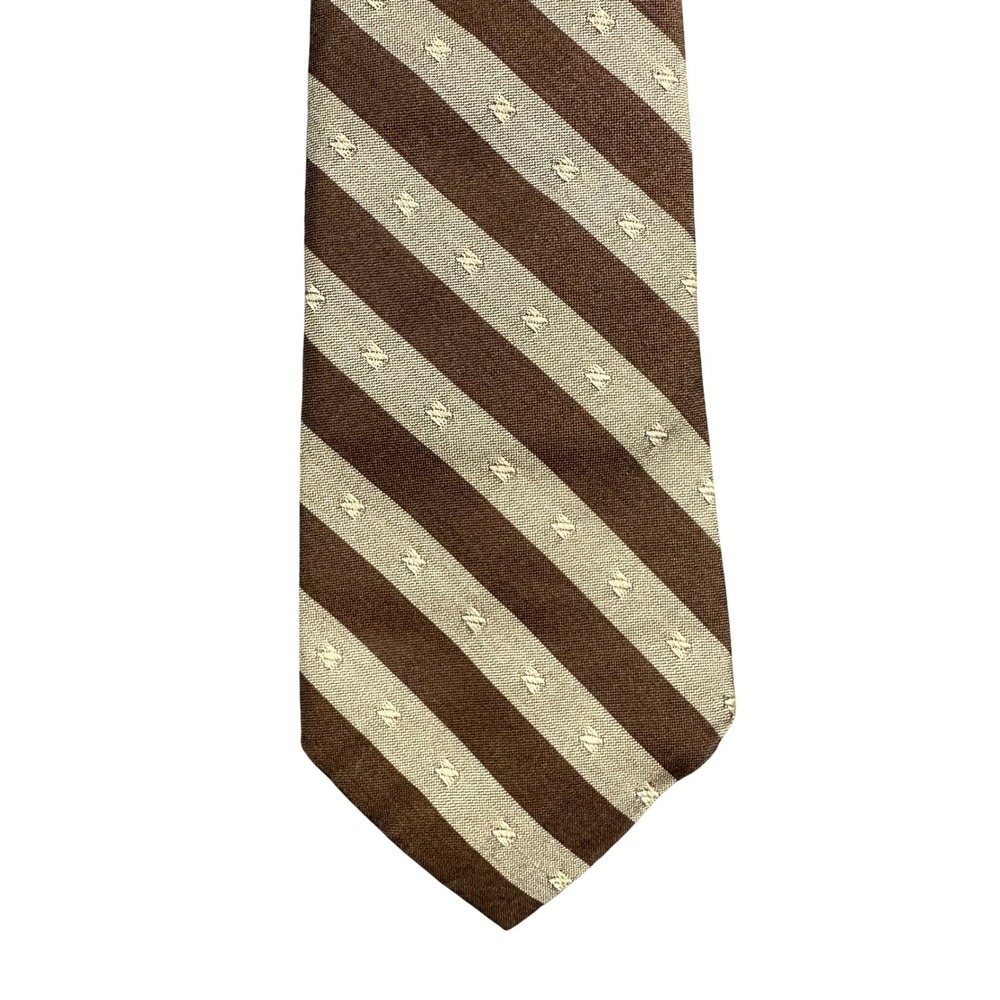 Elaan Mens Brown Gold Striped Initial N Silk Blend Necktie Formal Business Tie